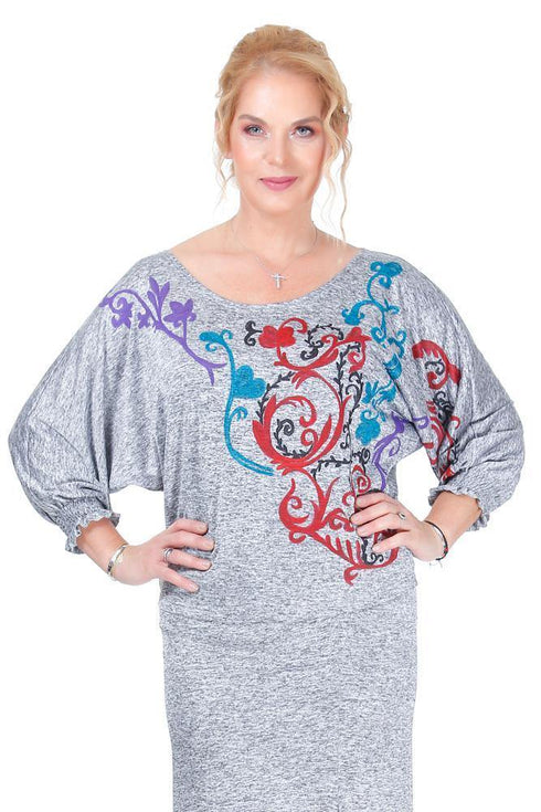 Bluza jerse gri pictata  Liza Panait Liza Panait Online Boutique